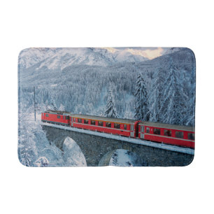 IJs en sneeuw   Red Bernina Express Train Zwitserl Badmat