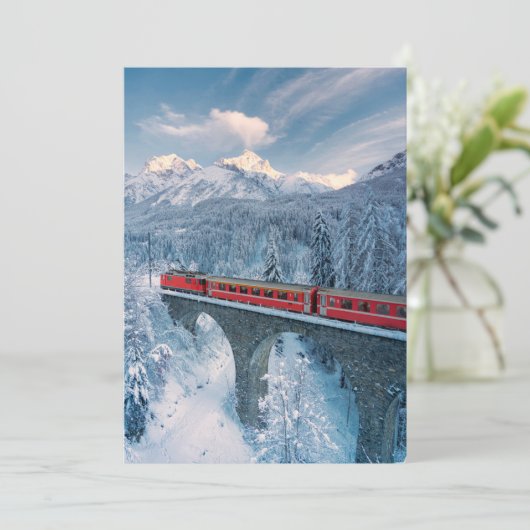 IJs en sneeuw | Red Bernina Express Train Zwitserl Bedankkaart (Staand voorkant)