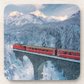 IJs en sneeuw | Red Bernina Express Train Zwitserl Bier Onderzetter (Voorkant)