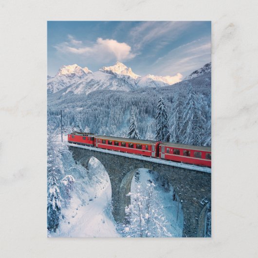 IJs en sneeuw | Red Bernina Express Train Zwitserl Briefkaart (Voorkant)