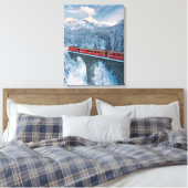 IJs en sneeuw | Red Bernina Express Train Zwitserl Canvas Afdruk (Insitu (Slaapkamer))