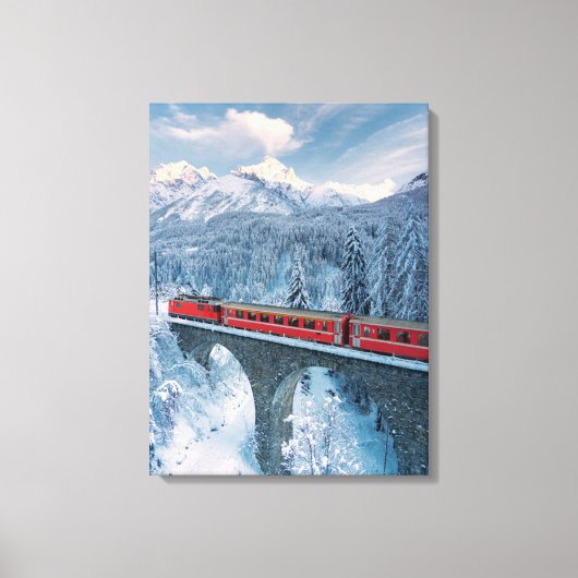 IJs en sneeuw | Red Bernina Express Train Zwitserl Canvas Afdruk (Voorkant)