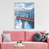 IJs en sneeuw | Red Bernina Express Train Zwitserl Canvas Afdruk (Insitu (Woonkamer))