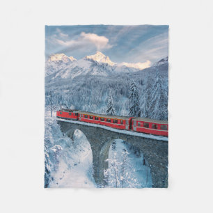 IJs en sneeuw   Red Bernina Express Train Zwitserl Fleece Deken
