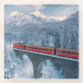 IJs en sneeuw | Red Bernina Express Train Zwitserl Glazen Onderzetter (Voorkant)