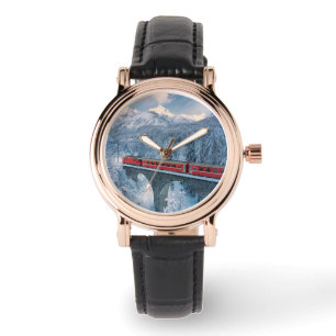 IJs en sneeuw Red Bernina Express Train Zwitserl Horloge