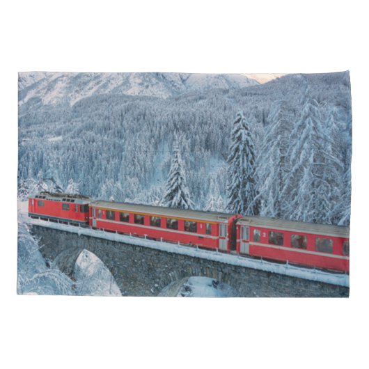 IJs en sneeuw | Red Bernina Express Train Zwitserl Kussensloop (Achterkant)
