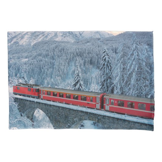 IJs en sneeuw | Red Bernina Express Train Zwitserl Kussensloop (Voorkant)