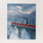 IJs en sneeuw | Red Bernina Express Train Zwitserl Legpuzzel (Verticaal)