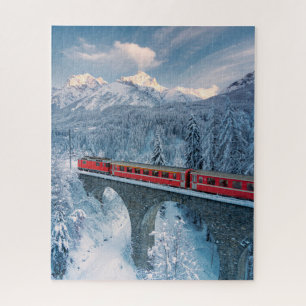 IJs en sneeuw   Red Bernina Express Train Zwitserl Legpuzzel