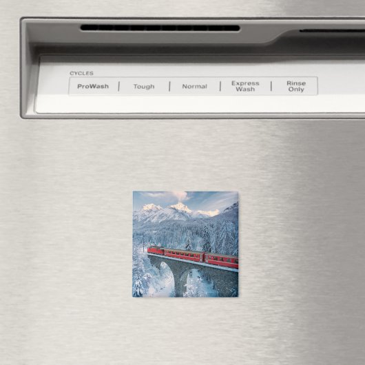 IJs en sneeuw | Red Bernina Express Train Zwitserl Magneet (Insitu (Vaatwasser))