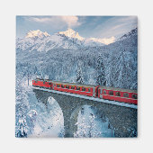 IJs en sneeuw | Red Bernina Express Train Zwitserl Magneet (Voorkant)