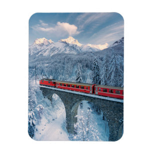 IJs en sneeuw   Red Bernina Express Train Zwitserl Magneet