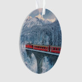 IJs en sneeuw | Red Bernina Express Train Zwitserl Ornament (voorkant)