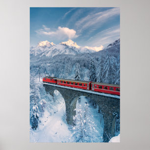 IJs en sneeuw   Red Bernina Express Train Zwitserl Poster