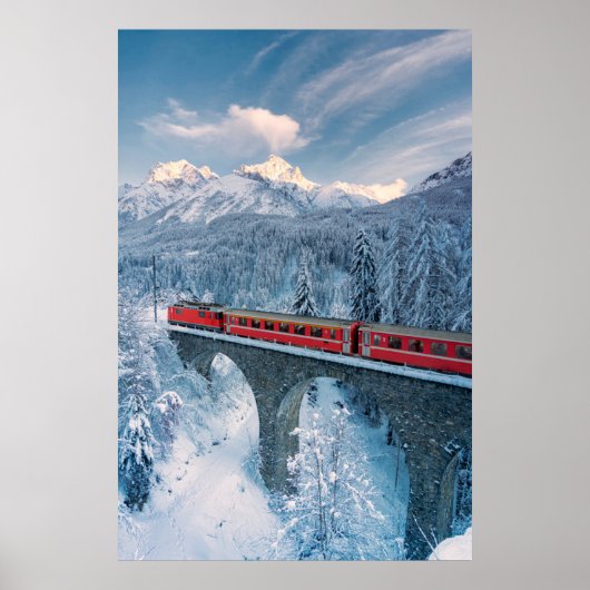 IJs en sneeuw | Red Bernina Express Train Zwitserl Poster (Voorkant)