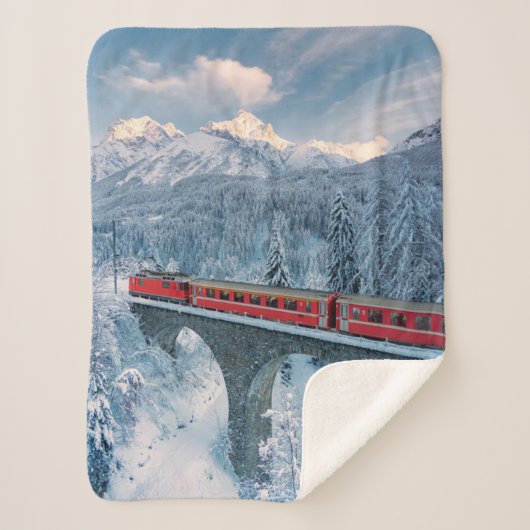 IJs en sneeuw | Red Bernina Express Train Zwitserl Sherpa Deken (Voorkant)