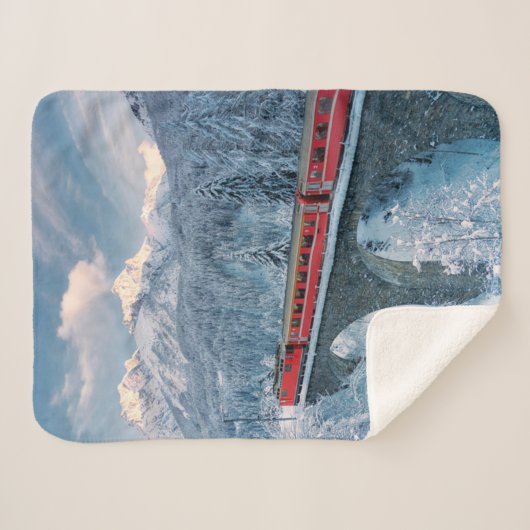 IJs en sneeuw | Red Bernina Express Train Zwitserl Sherpa Deken (Voorkant (horizontaal))