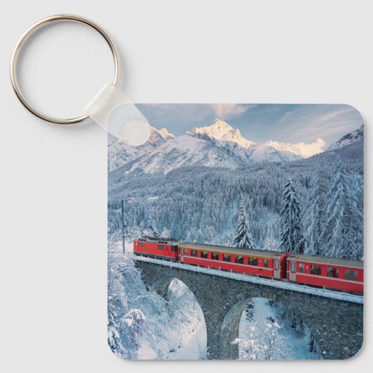 IJs en sneeuw | Red Bernina Express Train Zwitserl Sleutelhanger (Voorkant)