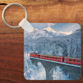 IJs en sneeuw | Red Bernina Express Train Zwitserl Sleutelhanger (Voorkant)