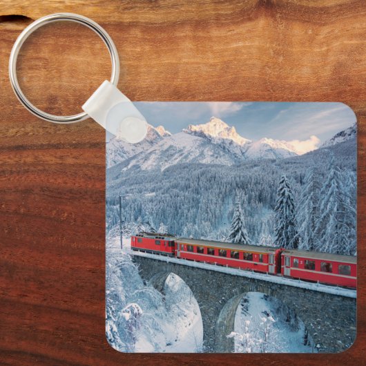 IJs en sneeuw | Red Bernina Express Train Zwitserl Sleutelhanger (Voorkant)