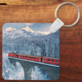 IJs en sneeuw | Red Bernina Express Train Zwitserl Sleutelhanger (Achterkant)