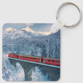 IJs en sneeuw | Red Bernina Express Train Zwitserl Sleutelhanger (Achterkant)