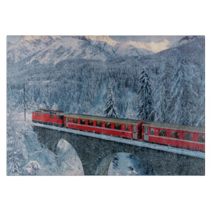 IJs en sneeuw Red Bernina Express Train Zwitserl Snijplank