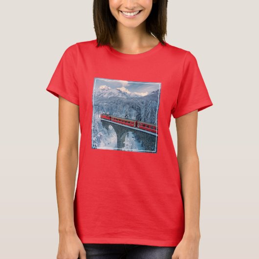 IJs en sneeuw | Red Bernina Express Train Zwitserl T-shirt (Voorkant)