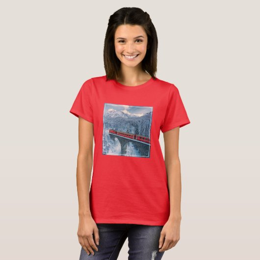 IJs en sneeuw | Red Bernina Express Train Zwitserl T-shirt (Voorkant volledig)