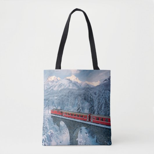 IJs en sneeuw | Red Bernina Express Train Zwitserl Tote Bag (Voorkant)