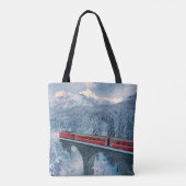 IJs en sneeuw | Red Bernina Express Train Zwitserl Tote Bag (Achterkant)