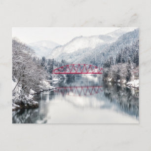 IJs en sneeuw Rode brug in de winter, Japan Briefkaart