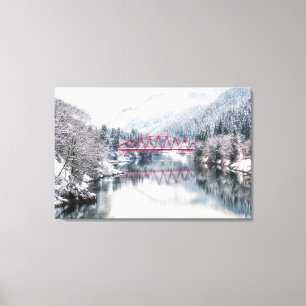 IJs en sneeuw Rode brug in de winter, Japan Canvas Afdruk