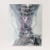 IJs en sneeuw | Rode brug in de winter, Japan Legpuzzel (Verticaal)