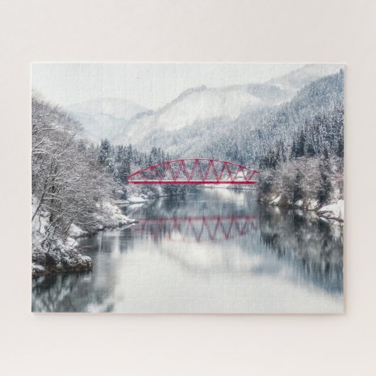 IJs en sneeuw | Rode brug in de winter, Japan Legpuzzel (Horizontaal)
