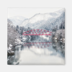 IJs en sneeuw Rode brug in de winter, Japan Magneet