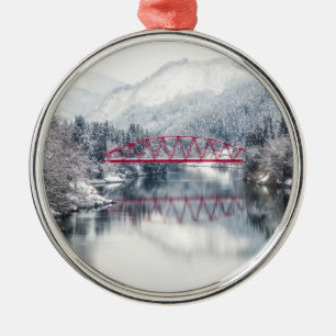 IJs en sneeuw   Rode brug in de winter, Japan Metalen Ornament