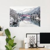 IJs en sneeuw | Rode brug in de winter, Japan Poster (Thuiskantoor)