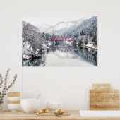 IJs en sneeuw | Rode brug in de winter, Japan Poster (Keuken)