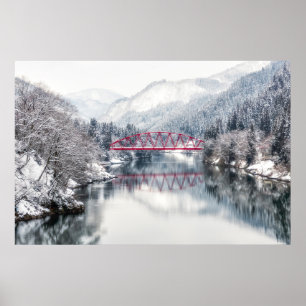 IJs en sneeuw   Rode brug in de winter, Japan Poster