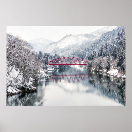 IJs en sneeuw | Rode brug in de winter, Japan Poster (Voorkant)
