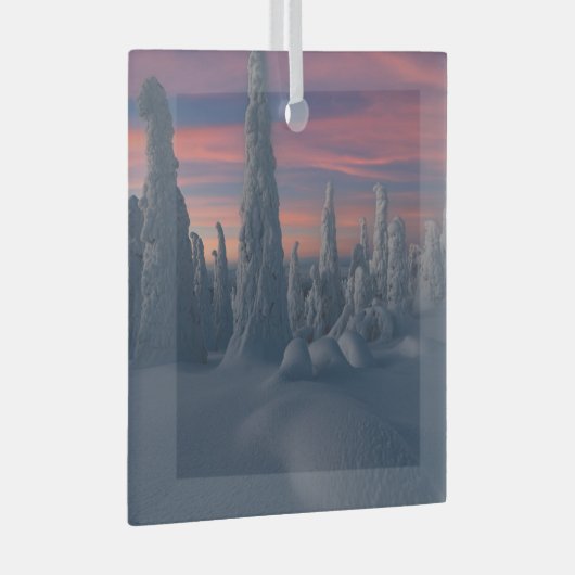 IJs en sneeuw | Sneeuwwerende bomen, Lapland, Finl Glas Ornament (Voorkant Rechts)