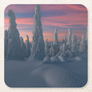 IJs en sneeuw Sneeuwwerende bomen, Lapland, Finl Kartonnen Onderzetters