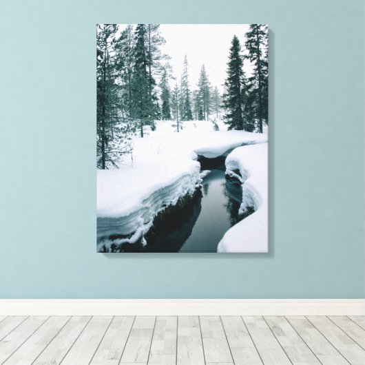 IJs en sneeuw | Streaming in een sneeuwwinterlands Canvas Afdruk (Insitu (Houten vloer))