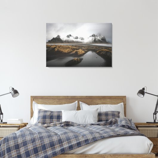 IJs en sneeuw | Vestrahorngebergte in IJsland Canvas Afdruk (Insitu (Slaapkamer))