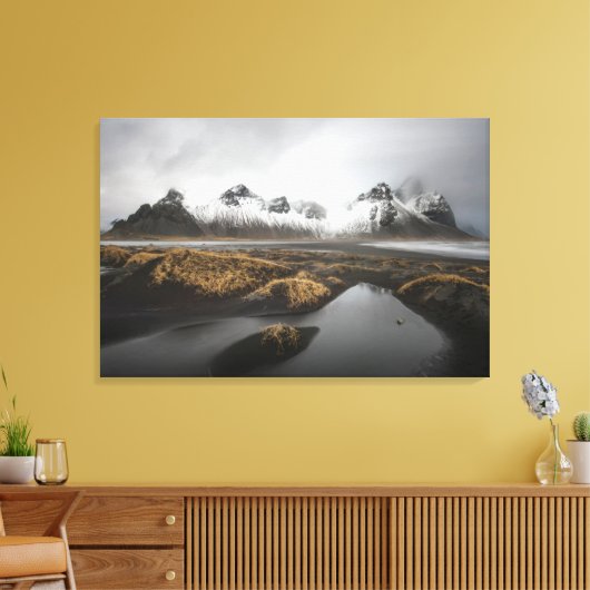IJs en sneeuw | Vestrahorngebergte in IJsland Canvas Afdruk (Insitu (Woonkamer))
