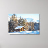 IJs en sneeuw | Winter Log Cabin Swiss Alps Canvas Afdruk (Voorkant)