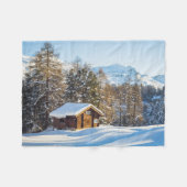 IJs en sneeuw | Winter Log Cabin Swiss Alps Fleece Deken (Voorkant (Horizontaal))
