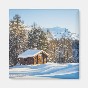 IJs en sneeuw Winter Log Cabin Swiss Alps Magneet